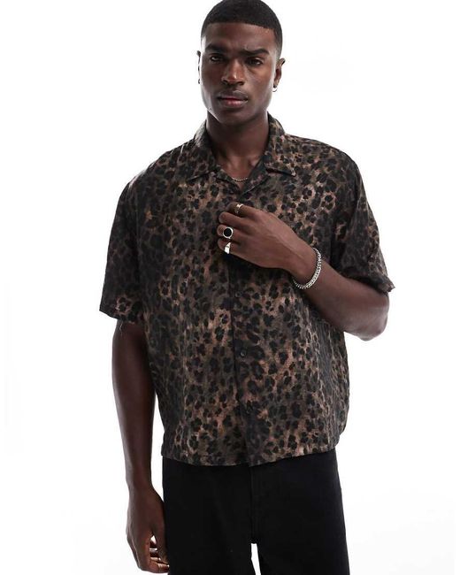 Bershka Black Leopard Printed Shirt for men