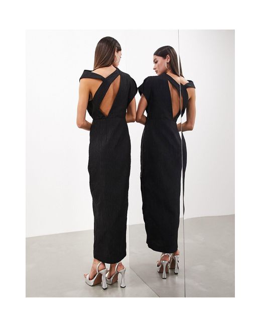 ASOS Black Statement Textured High Neck Sleeveless Maxi Dress