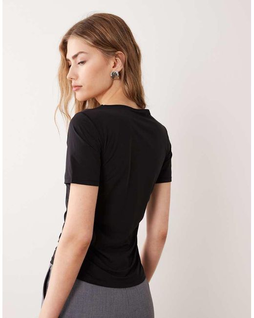 ARKET Black Soft Jersey T-shirt With Cinched Sides