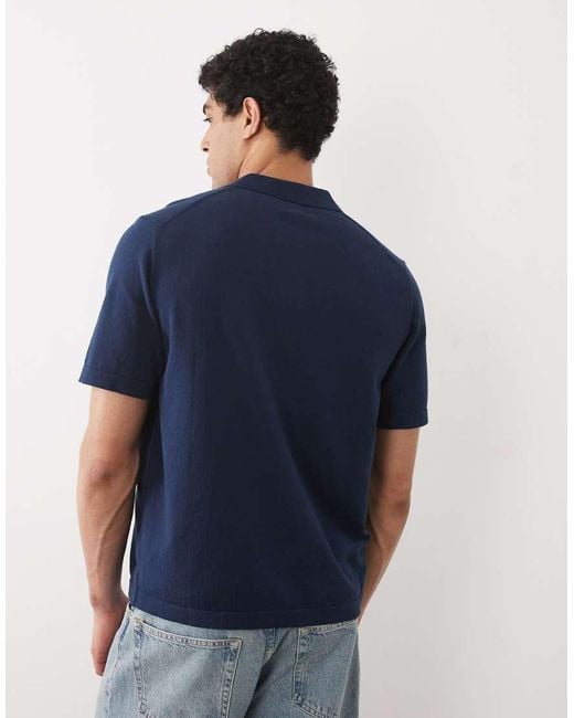 ASOS Blue Essential Relaxed Fine-Knit Notch Polo for men