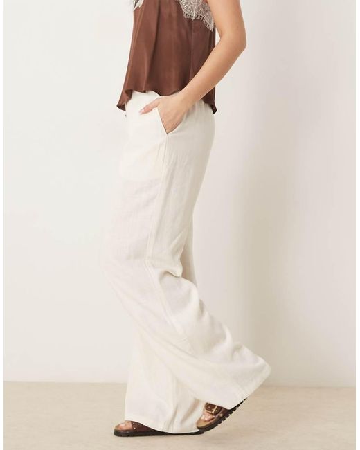 ASOS Natural Relaxed Straight Leg Trousers With Linen