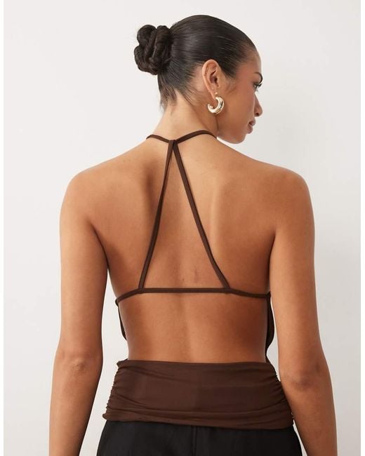 ASOS Brown Polyamide High Neck Cut Away Cinched Halter