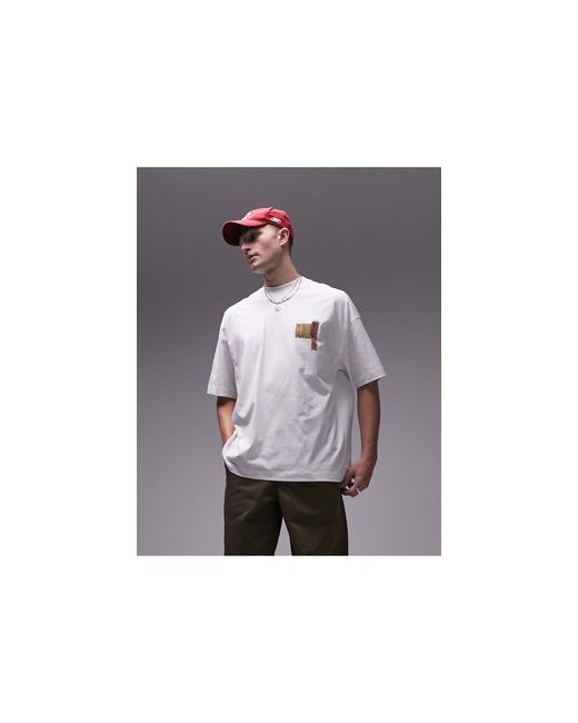 Camiseta blanca extragrande con estampado "flowering plum orchard" en colaboración con van gogh museum Topman de hombre de color White