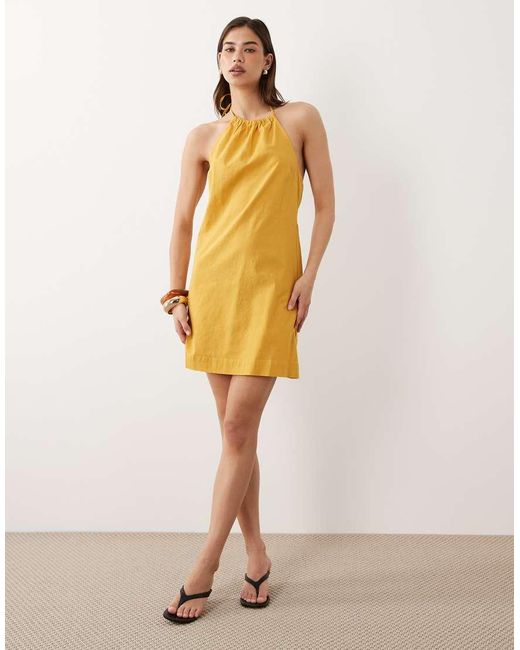 Nobody's Child Yellow Brooka Linen Blend Halter Neck Open Back Mini Dress