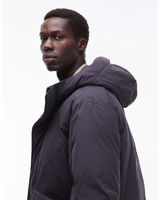 ARKET Blue Minimal Down Hooded Padded Jacket for men