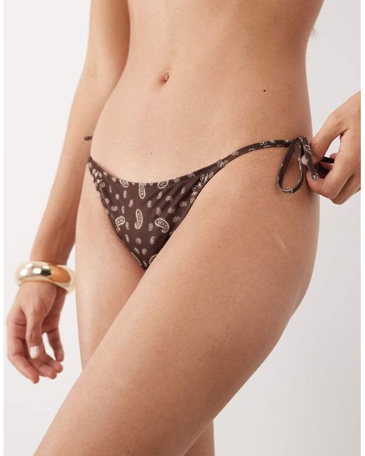 Mango Brown Bandana Print Tie Side Bikini Bottom