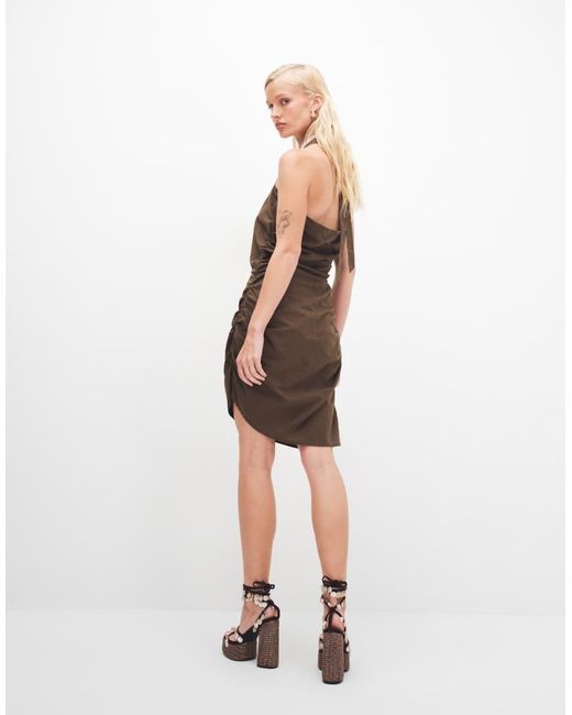 Kaiia Green Exclusive Linen Blend Halterneck Ruched Side Detail Mini Dress