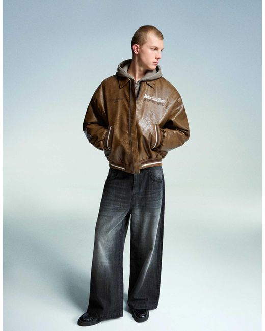 Veste en similicuir avec broderies - camel Bershka pour homme en coloris Natural