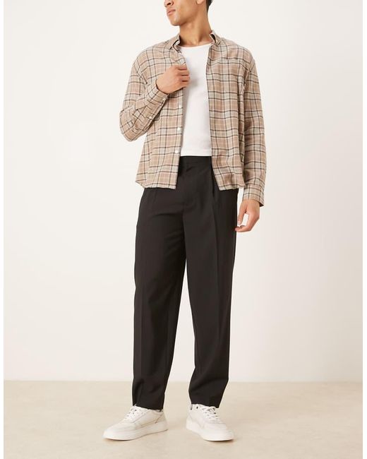 ASOS Natural Smart Oversized Tapered Pleated Trousers for men