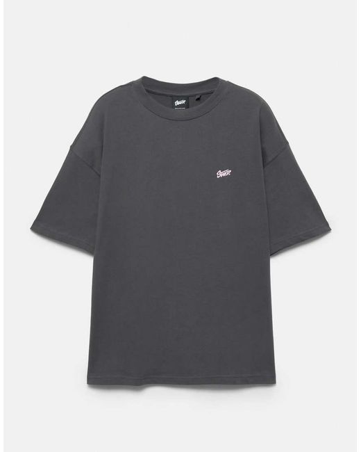 T-Shirt Oversize Squadrata Grigia Con Logo Stwd di Pull&Bear in Blue da Uomo