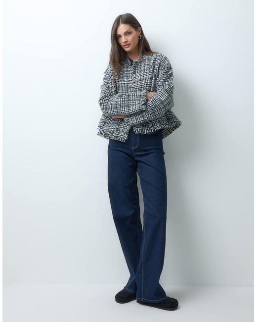 ASOS Blue Asos Design Tall Collarless Wool Blend Boucle Jacket