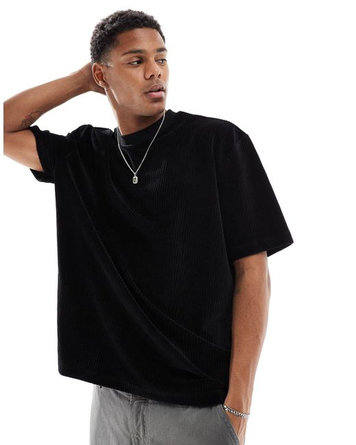 ASOS Black Co-ord Oversized Ribbed Velour T-shirt for men