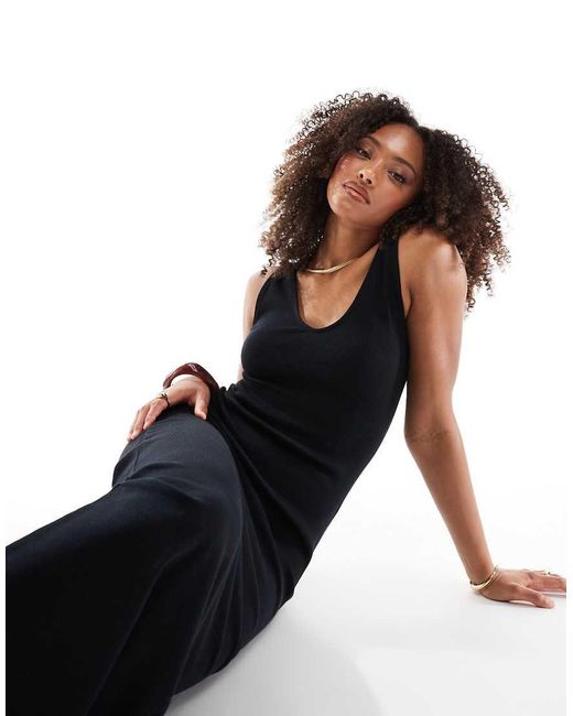 ASOS Black Sleeveless V-neck Rib Midaxi Dress
