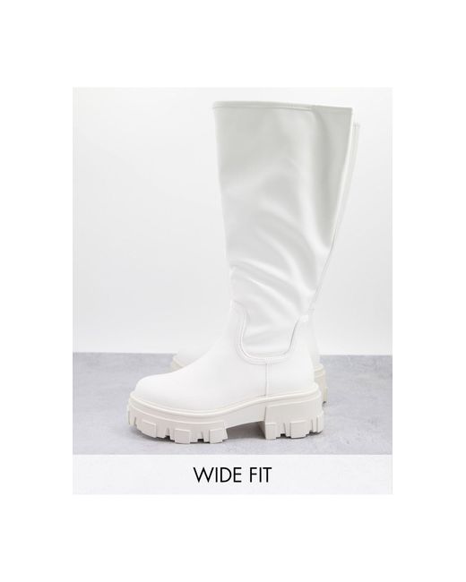 ASOS Wide Fit Carla Chunky Flat Boots in White | Lyst Canada