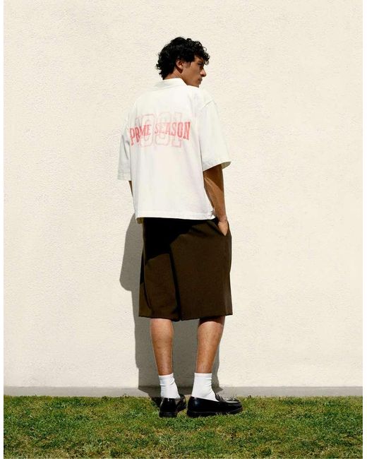 Pull&Bear Natural Smart Bermuda Shorts With Pleats for men