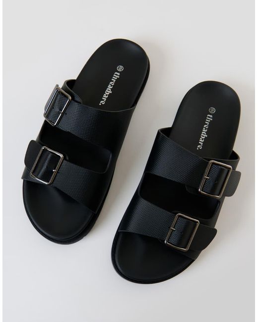 Threadbare Black Faux Leather Buckle Strap Sandals for men