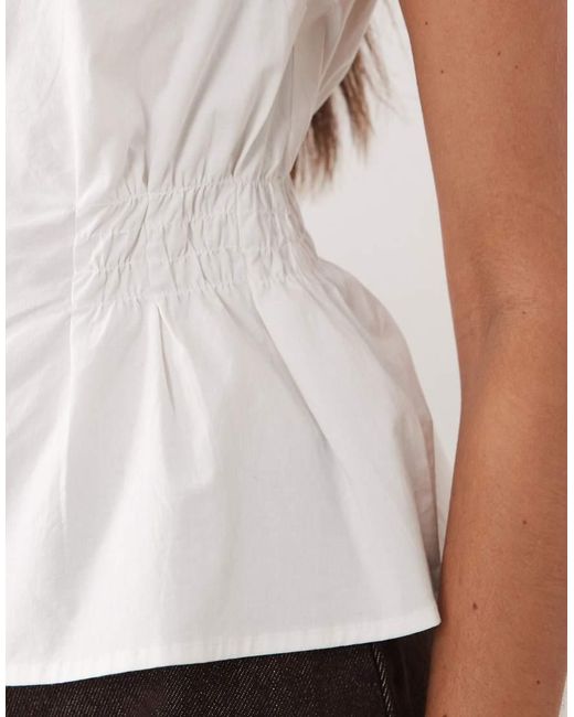 Gina Tricot White Cotton Rich Cinched Waist Crinkle Blouse