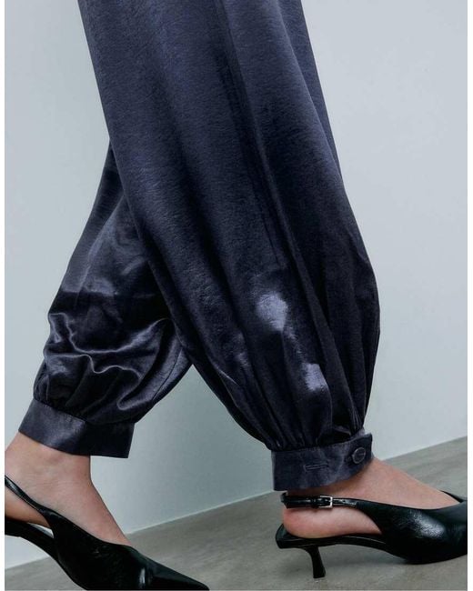 Stradivarius Blue Smart Satin Balloon Trousers