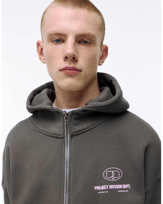 Pull&Bear Gray Boxy Zip-up Hoodie for men