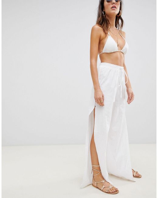 white high waisted beach pants
