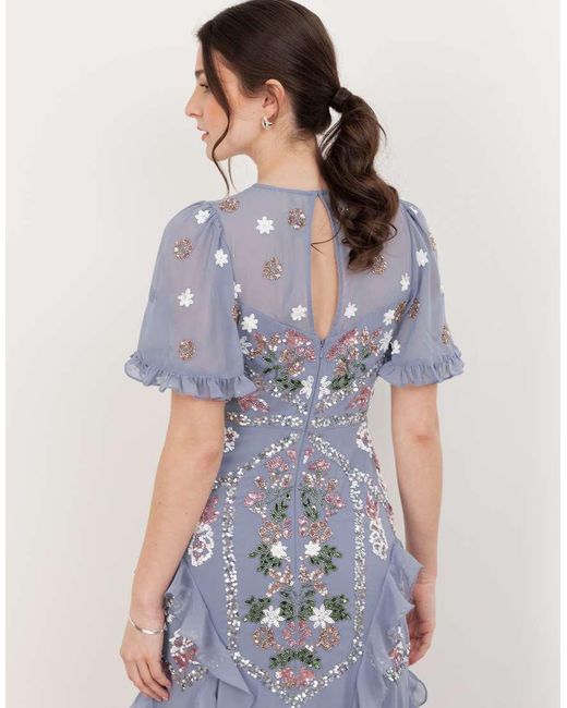 Maya White Embellished Short Sleeve Ruffle Maxi Dress