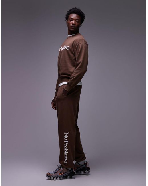No Problemo Brown Logo Cotton Joggers for men