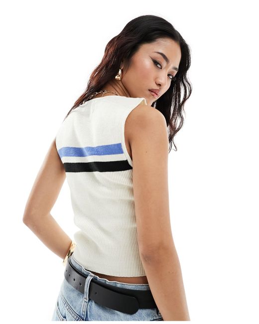 ASOS White Knitted Tank With Sporty Tipping