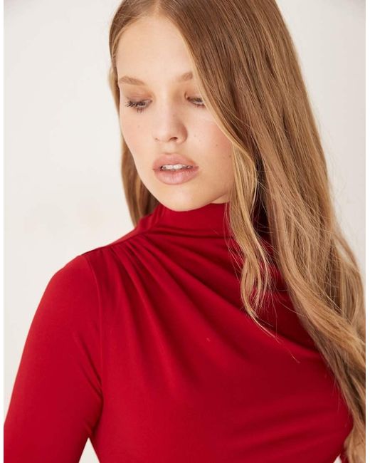 Pretty Lavish Red Ruched Jersey Maxi Dress