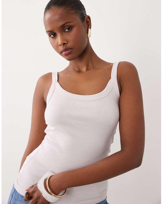 Gina Tricot White Basic Rib Singlet