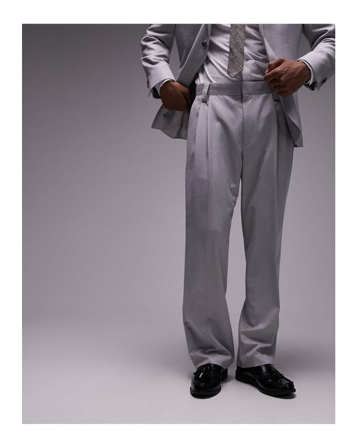 Topman Gray Wide Leg Linen Suit Trouser for men