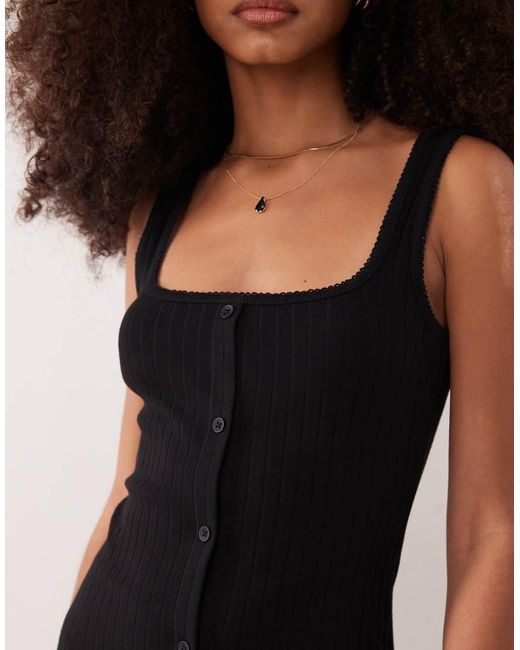 ASOS Natural Button Down Rib With Picot Trim Midi Dress