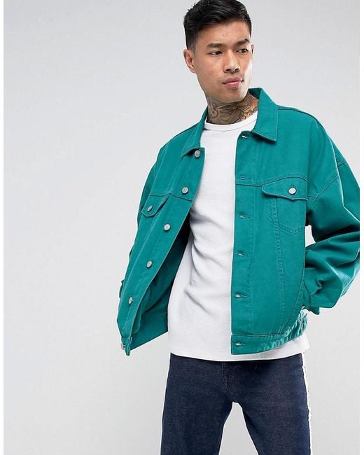 ASOS Green Oversized Denim Jacket In Teal for men