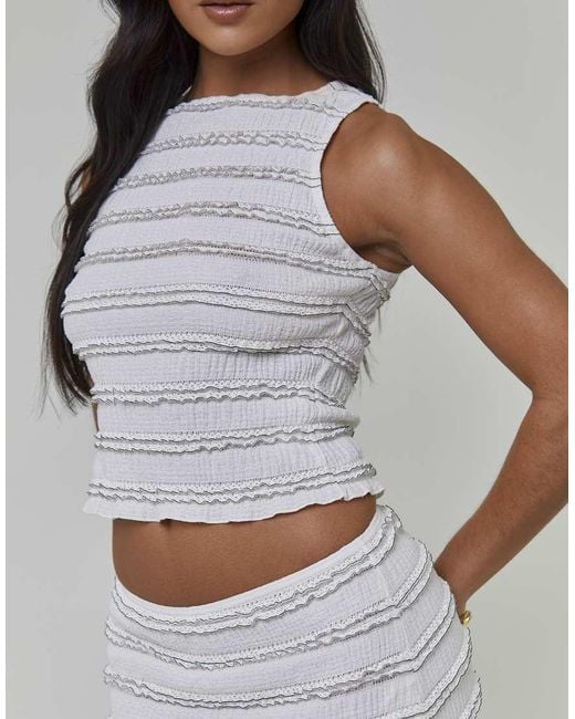 South Beach White Textured Frill Sleeveless Top