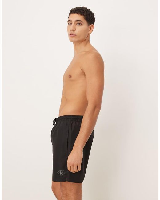 Calvin Klein Black Side Script Swim Trunks for men