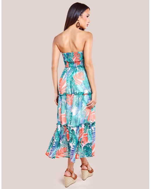 Goddiva Blue Boobtube Printed Maxi