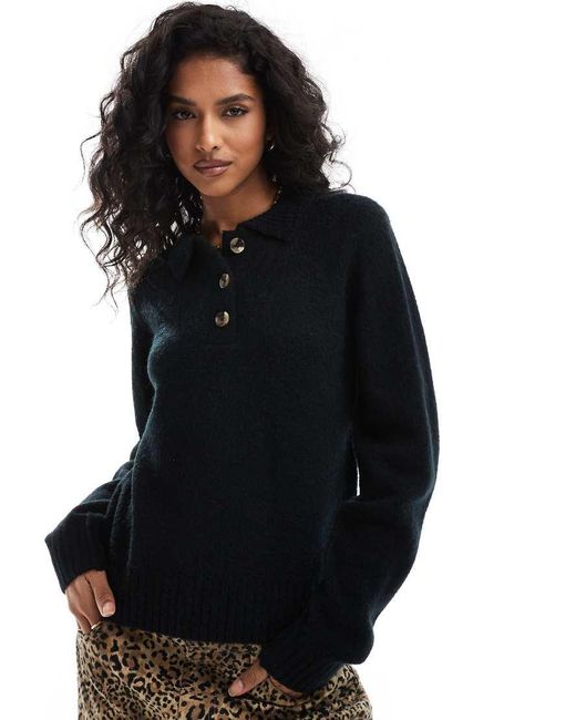 Threadbare Black Knitted Collared Jumper