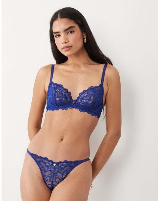 Boux Avenue Blue Heidi Lace Non Padded Plunge Bra