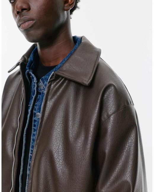 Pull&Bear – weite jacke aus kunstleder in Blue für Herren