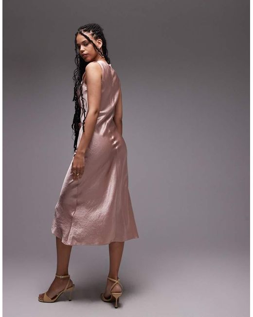 & Other Stories Brown Sleeveless Hammered Satin Midaxi Dress With Drape Detail And Thigh Split
