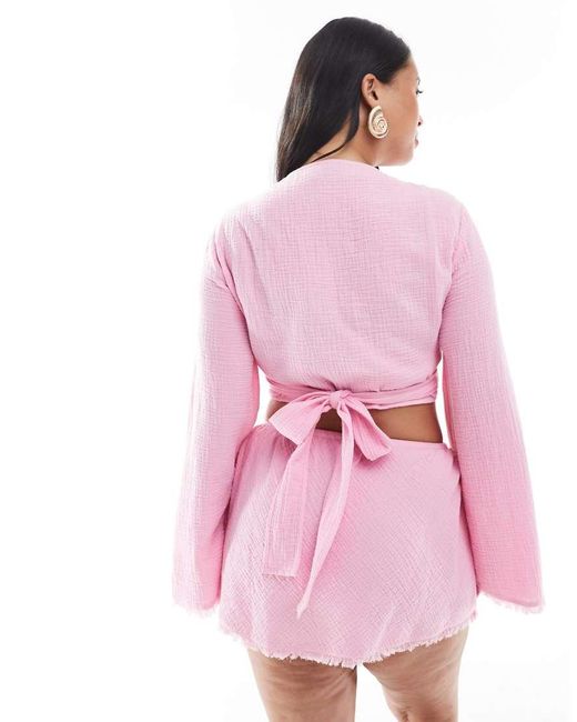Falda Playera Rosa Con Bajo Desflecado De Bambula Callie De Asos Design Curve ASOS de color Pink