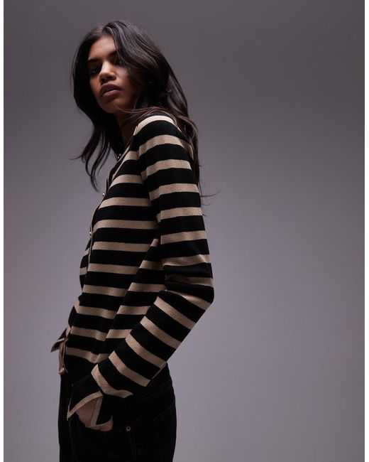 Mango Blue Stripe Button Down Cardigan With