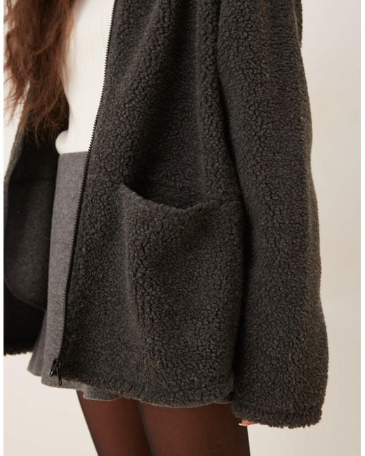 ASOS Natural Collared Borg Fleece Zip Through
