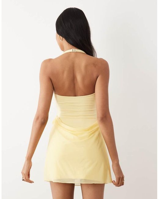 Oh Polly Natural Halter Neck Cowl Skirt Mini Dress