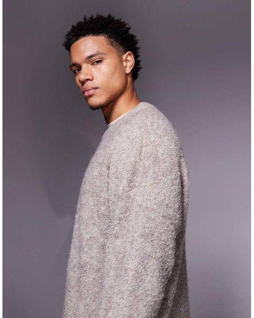 ASOS Gray Oversized Knitted Boucle Crew Neck Jumper for men