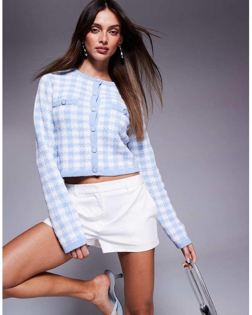 River Island Blue Checked Cropped Cardigan