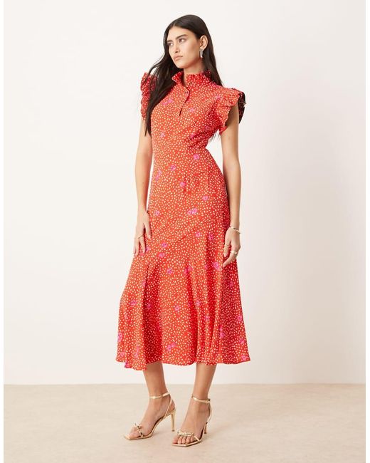 Never Fully Dressed Red Contrast Sleeve Midaxi Dress