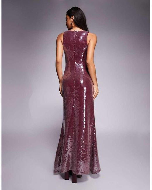 Aria Cove Purple Sequin Scoop Neck Maxi Dress