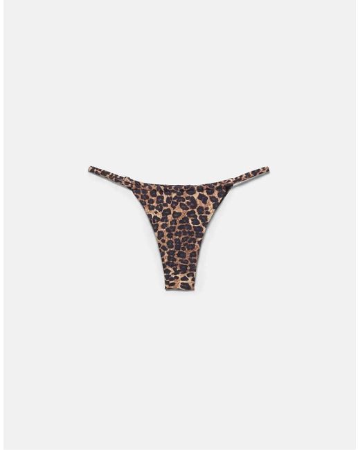Pull&Bear White Leopard Print Gathered Bikini Bottoms