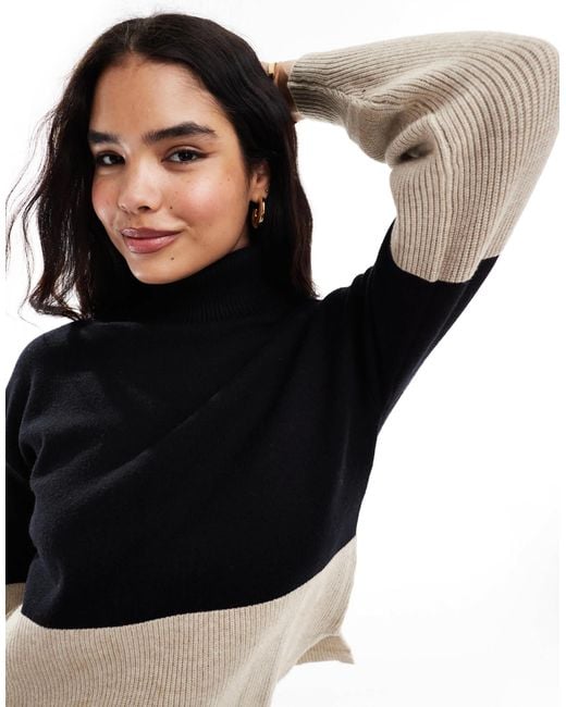 Vila Black High Neck Colourblock Jumper