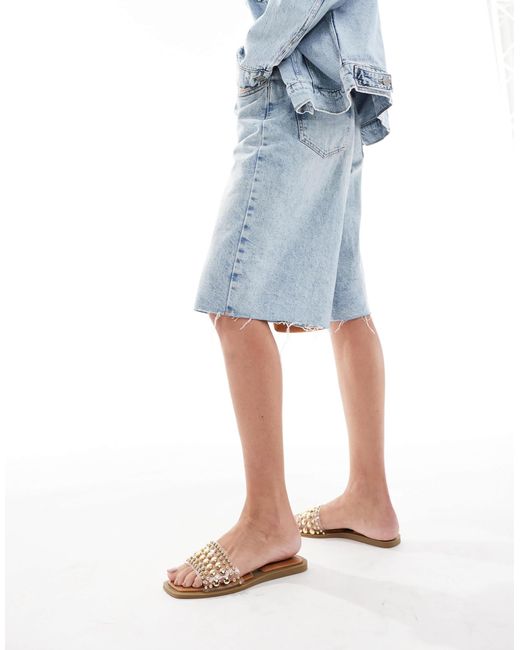 SEQWL Blue Honeysuckle Flat Sandal With Studded Strap